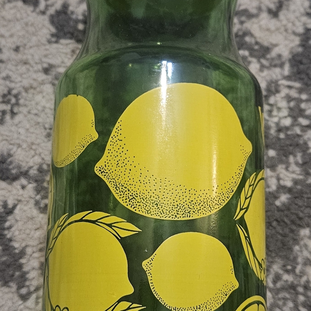 Vintage 1980s Anchor Hocking Green Glass Lemon Pattern Juice Jar 8.25"